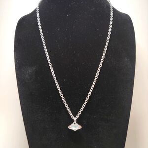 Necklace Silvertone 17" Chain 5" Extender Heart with Rings Around It Pendant